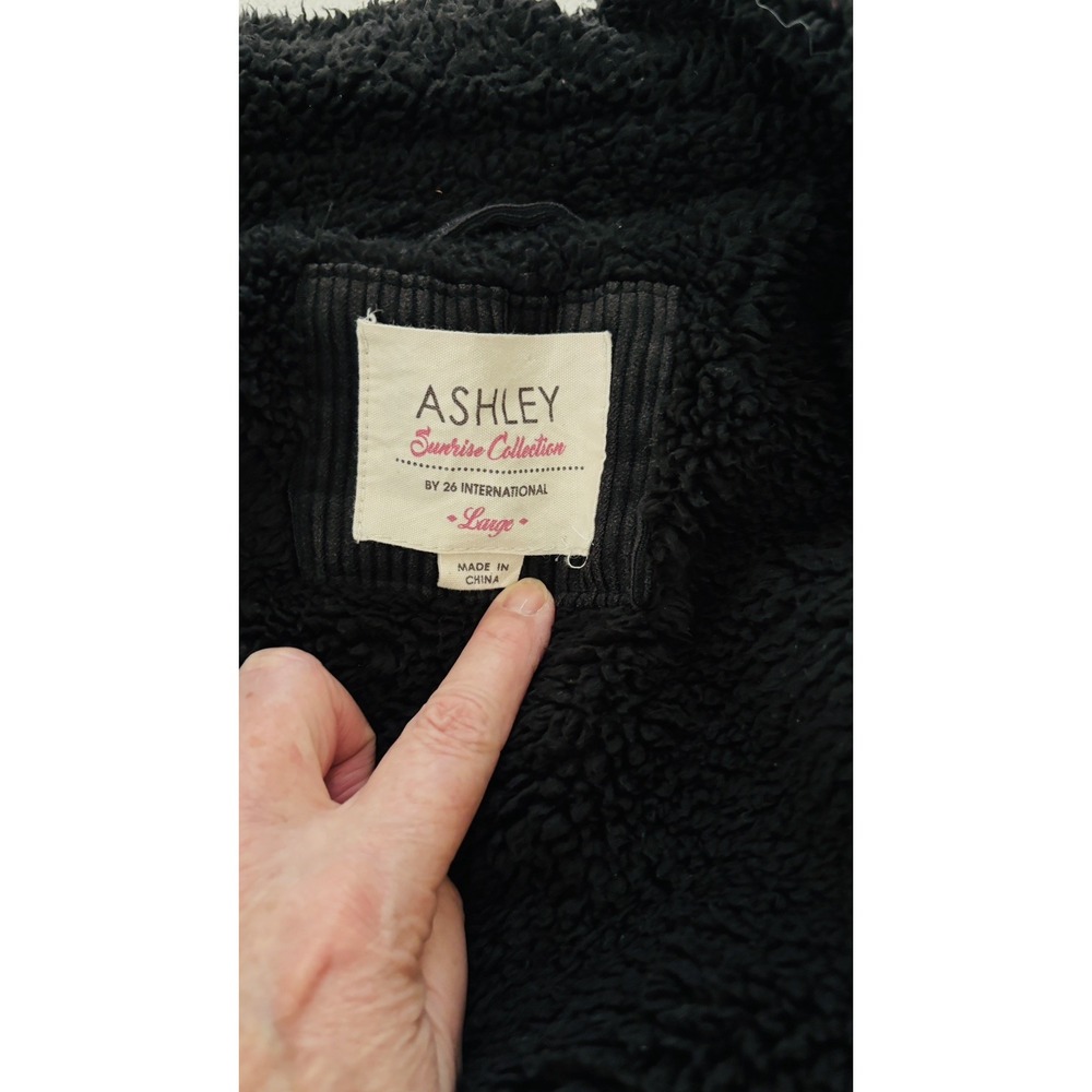 Ashley By 26 International Black Corduroy Jacket with Black Sherpa Collar Large - Picture 13 of 16